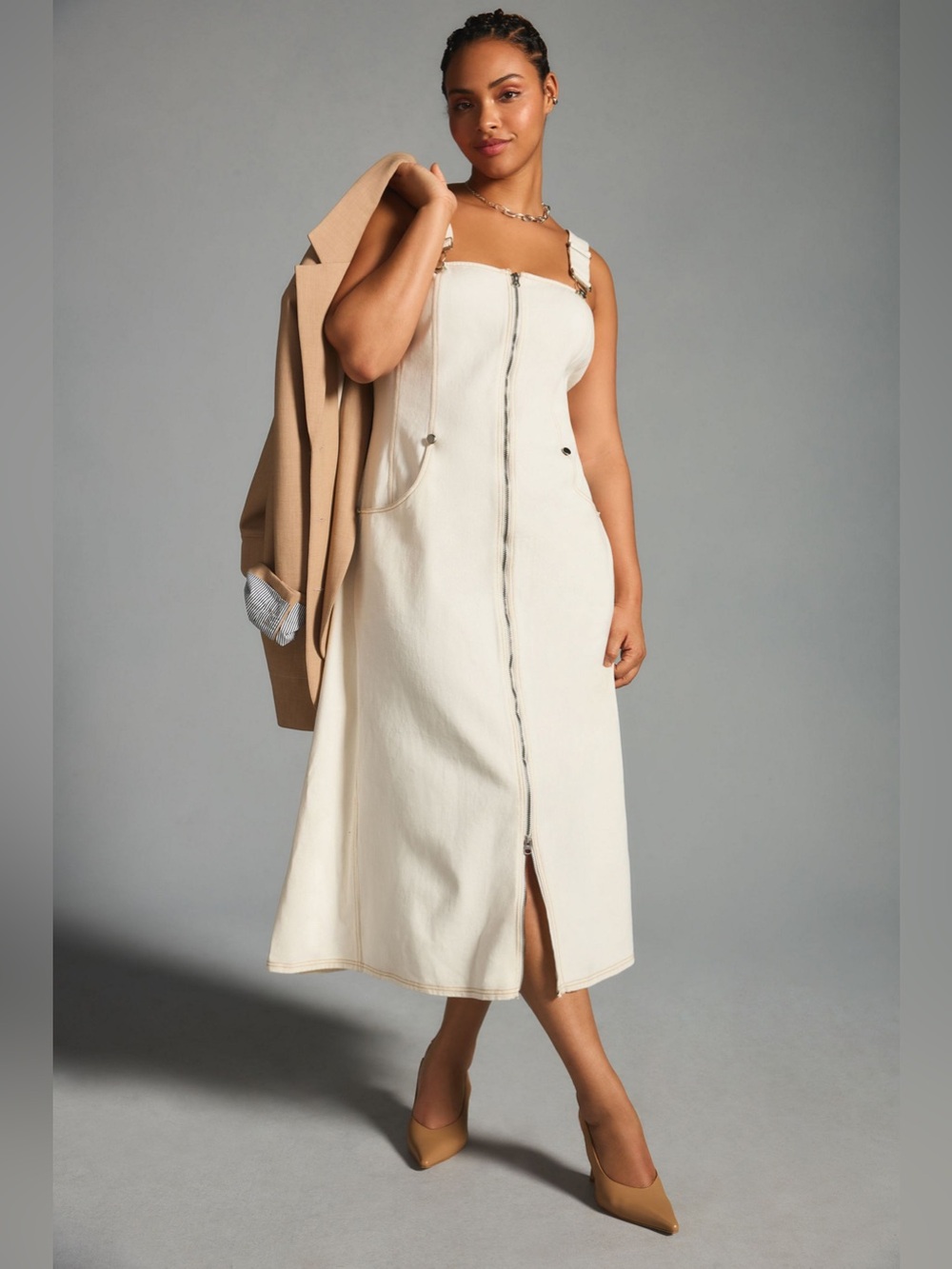 Forever That Girl Anthropologie Overall Midi Dress in White